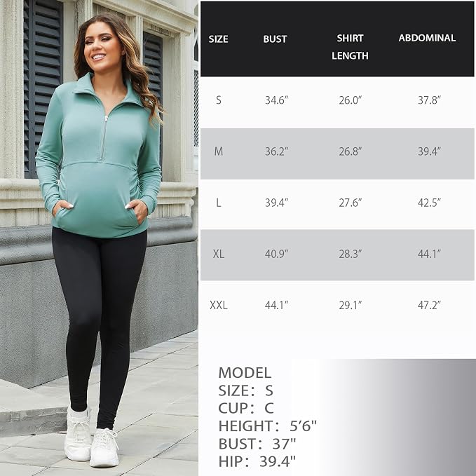 GINKANA Maternity Women's Long Sleeve Shirt Half Zipper Lapel Lightweight - Image 8
