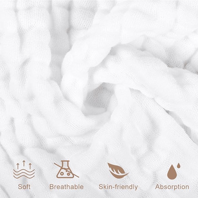 Yoofoss Muslin Baby Washcloths 100% Organic Cotton Face Towels 10 Pack Wash - Image 2