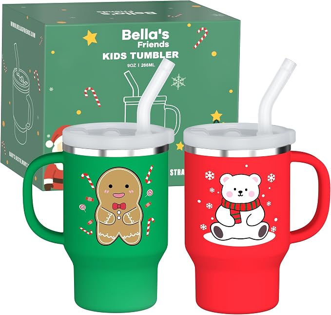 Bella's Friends Christmas Mini Tumbler- 9 0z Toddler Sippy Cup, Flexible Straw by BellasFriends