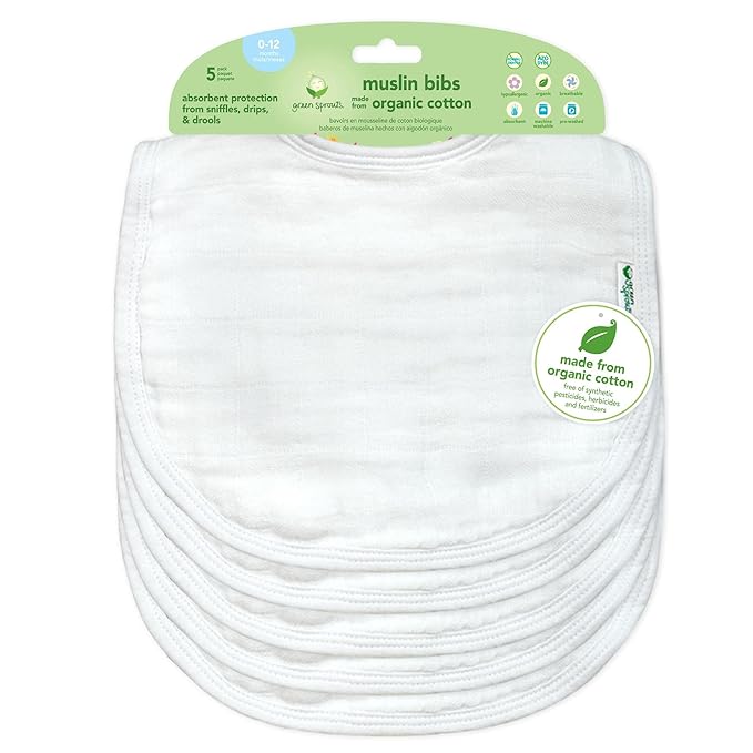 green sprouts Muslin Bibs Made from Organic Cotton| 4 Absorbent Layers Protect by GreenSprouts