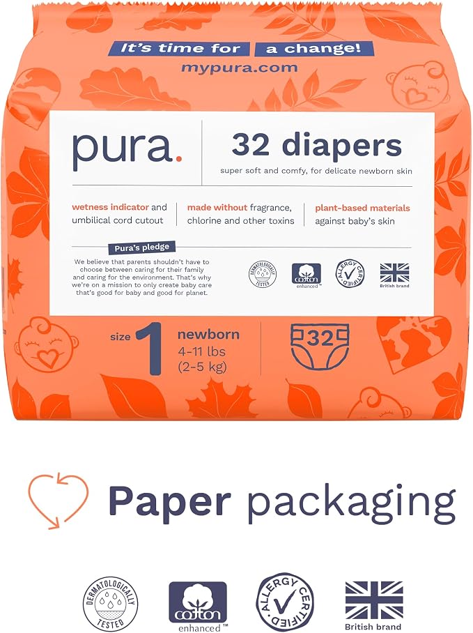 Pura Hypoallergenic Diapers, Size 1, Totally Chlorine Free, Wetness Indicator - Image 2