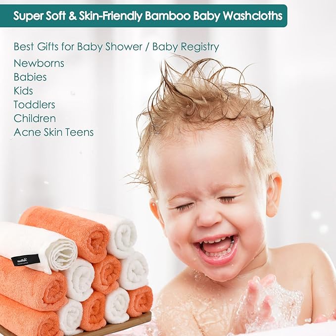 Baby Washcloths 6 Pack, 10x10 inch Orange Small Wash Cloths - Image 4