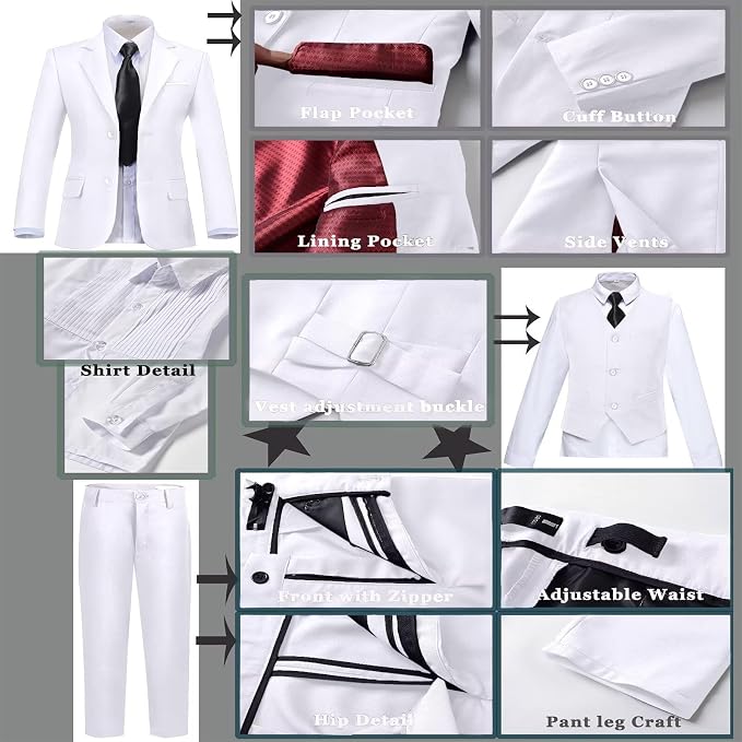 Boys Suit Set Slim Fit Kids Formal Suits Toddler Tuxedo Wedding Prom Classic - Image 4