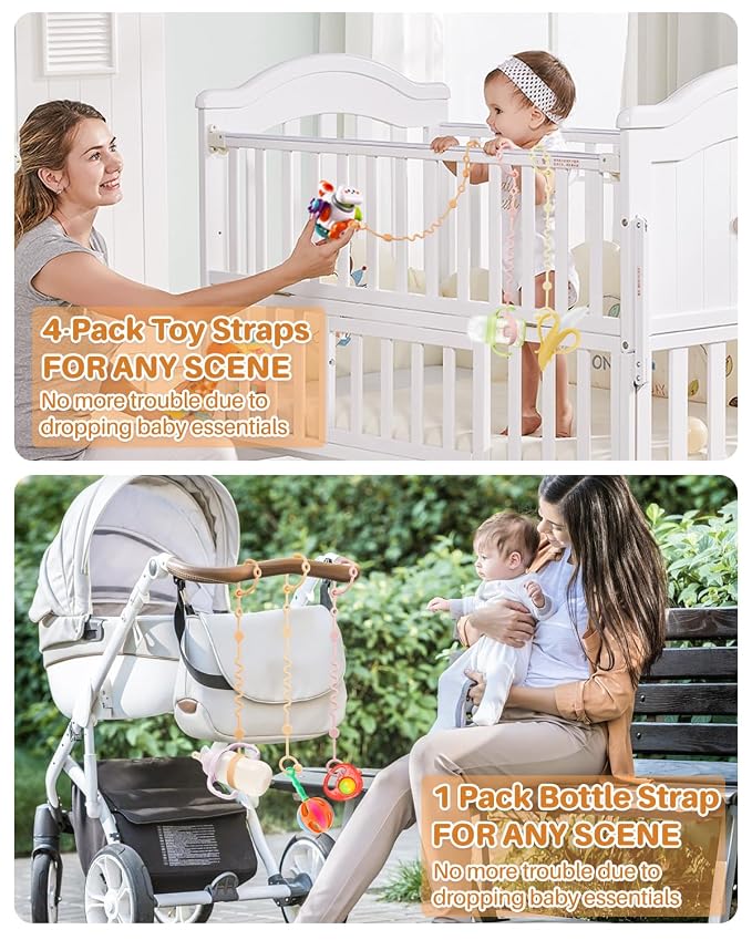 Toy Straps for Baby, Adjustable Toy Holder for Stroller Accessories, Silicone - Image 7