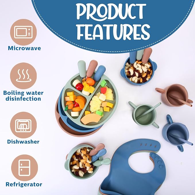 24 Pack Silicone Baby Feeding Set Baby LED Weaning Supplies Includes Suction - Image 5