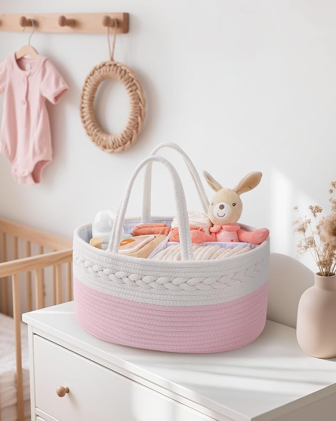 Maliton Diaper Caddy for Baby Girl-Cotton Rope Diaper Caddy, Diaper Organizer - Image 4
