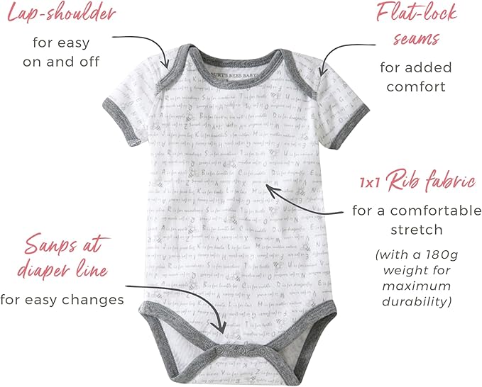 Burt's Bees Baby Organic Cotton Bodysuits – Baby Boy & Girl Short and Long - Image 3