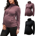 GINKANA Maternity Women's Long Sleeve Shirt Half Zipper Lapel Lightweight by GINKANA