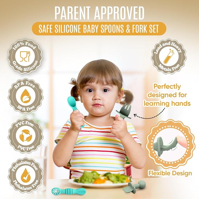 4pc Silicone Baby Spoons Self Feeding Baby Utensils 6-12 Months - Image 2