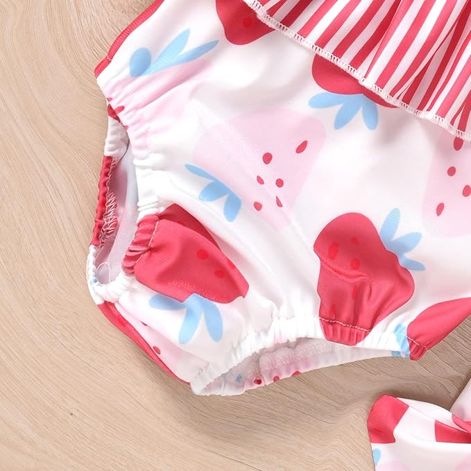 Toddler Baby Girls Ruffles Bikini One Piece Swimsuits Floral Off Shoulder - Image 6