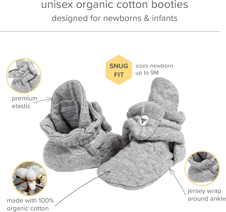 Burt's Bees Baby Unisex Booties Organic Cotton Newborn Essentials Shoes - Image 3