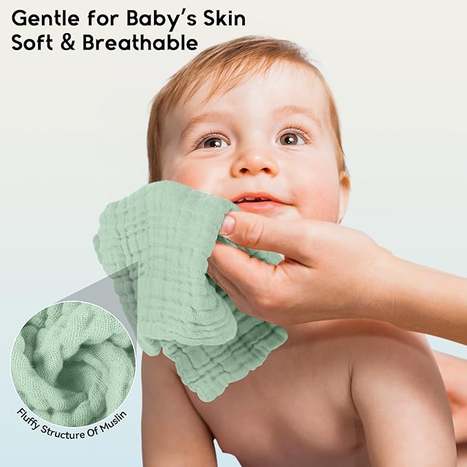 Muslin Baby Washcloths 6 Pack, 100% Cotton Wash Cloths - Image 4