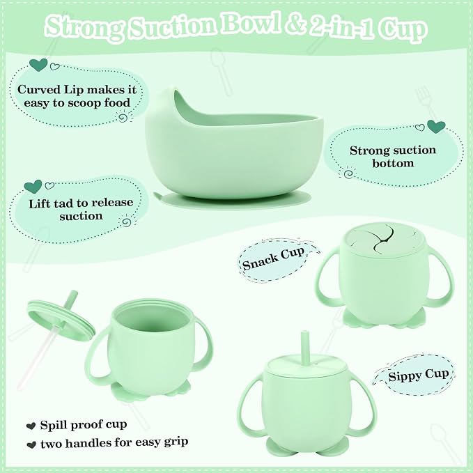 BXLL 10 Pcs Green Silicone Baby Feeding Set - Image 4