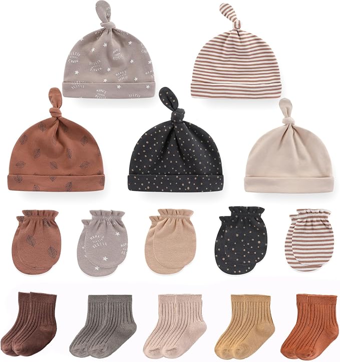 Newborn Baby Boy Girl Caps Mittens Socks Set Cotton Baby Essentials Accessories by MAMIMAKA