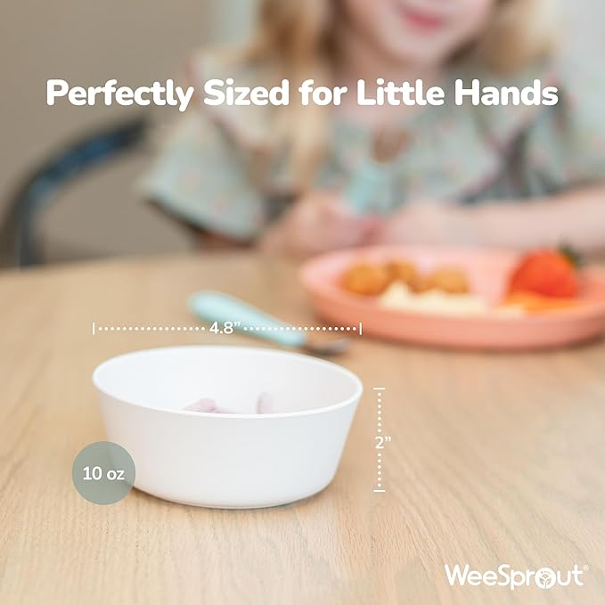 WeeSprout Bamboo Kids Bowls, Set of Four 10 oz Kid-Sized Dinnerware, Leftovers - Image 2