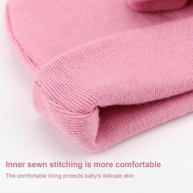 BQUBO Newborn Baby Girls Hats Mittens Set Hospital Hat Beanie Infant Bow Hats - Image 6