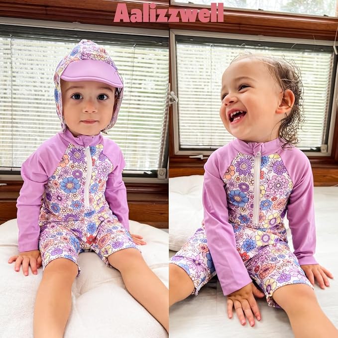 Aalizzwell Baby Girls Long Sleeve One Piece Bathing Suit - Image 2