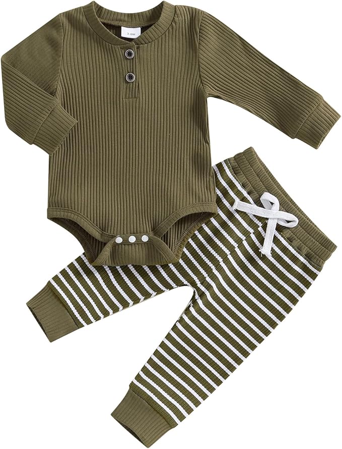 Newborn Baby Boy Girl Clothes Ribbed Knitted Long Sleeve Romper Pants Solid by MABABY