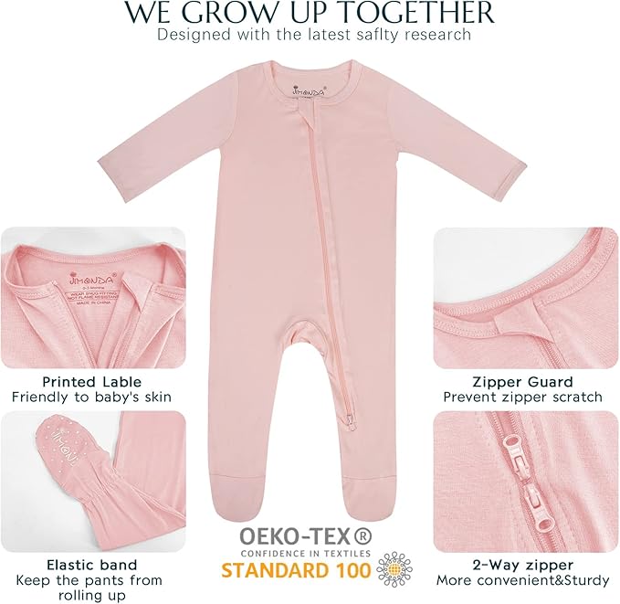 Jimonda Baby Romper Boys Girls Bamboo Pajamas 2-Way Zipper Footed Unisex Zip-Up - Image 3