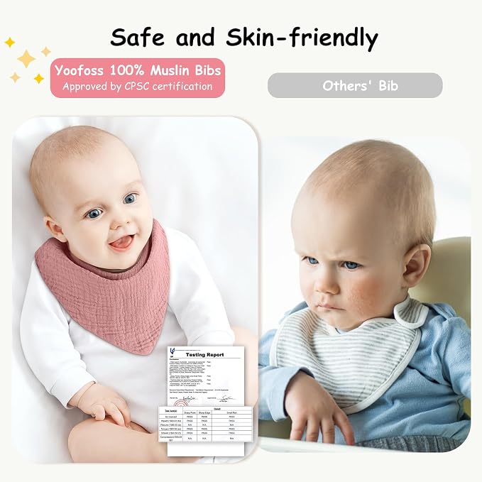 Yoofoss Muslin Baby Bibs 10 Pack 100% Organic Cotton 6-Layer Soft Absorbent - Image 3
