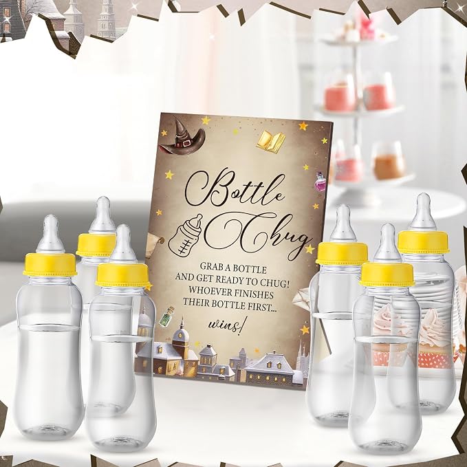 TrelaCo Cool Baby Shower Games Bottle Chug Sign and 12 Pcs Baby Bottle Shower - Image 2