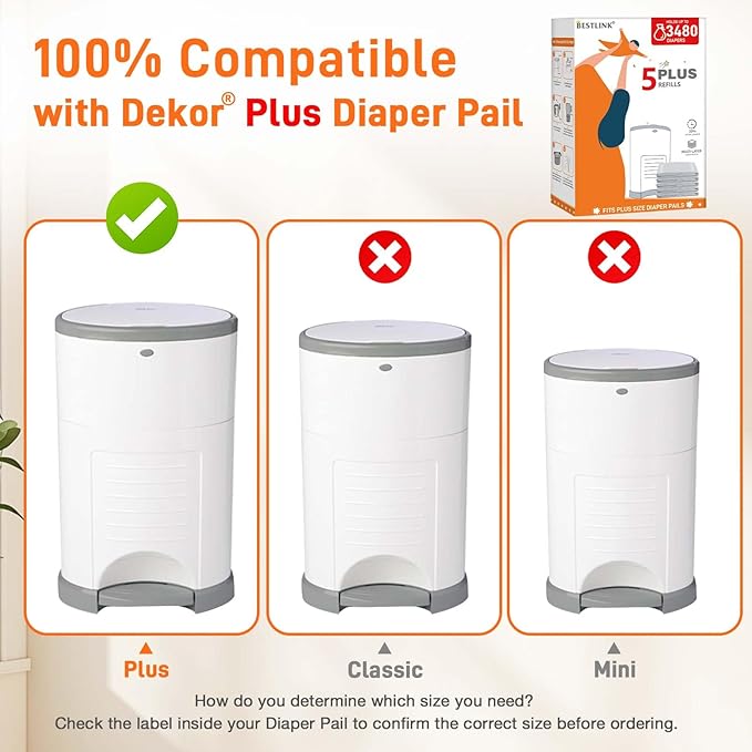 5 Pack Refills Compatible with DEKOR PLUS Diaper Pails | 20% Extra Length - Image 2
