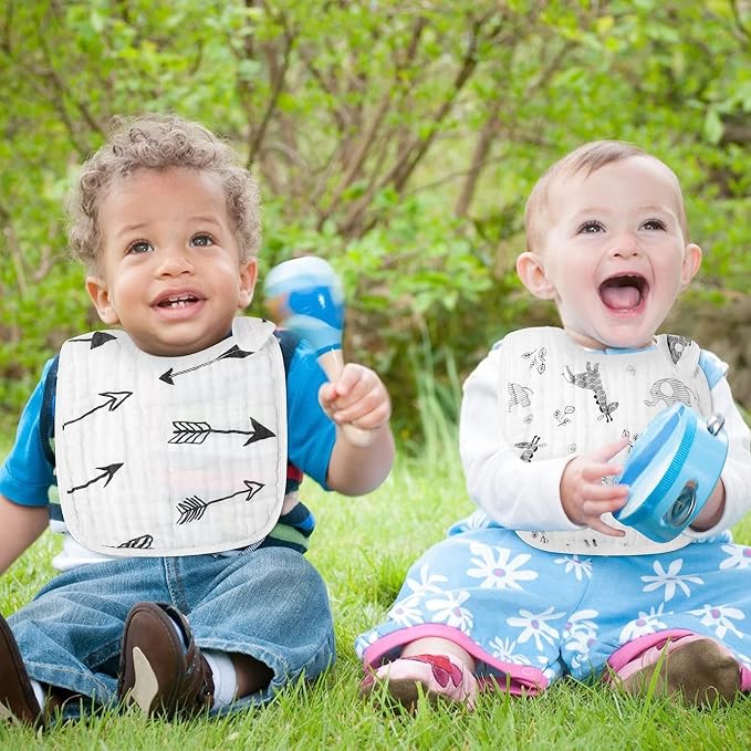 Zainpe 6Pcs Snap Muslin Bibs for Baby Machine Washable Adjustable Unisex Burp - Image 6