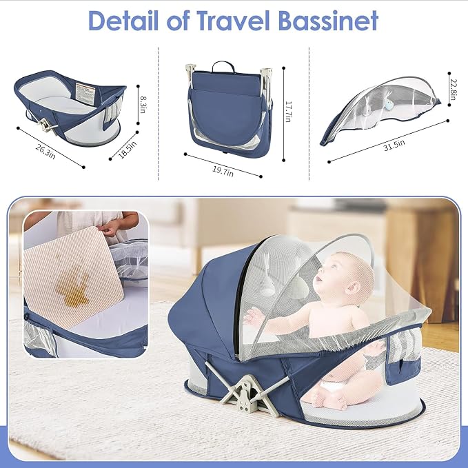 Portable Baby Bassinet Travel Baby Bed, Baby Cribs Travel Pod - Image 2