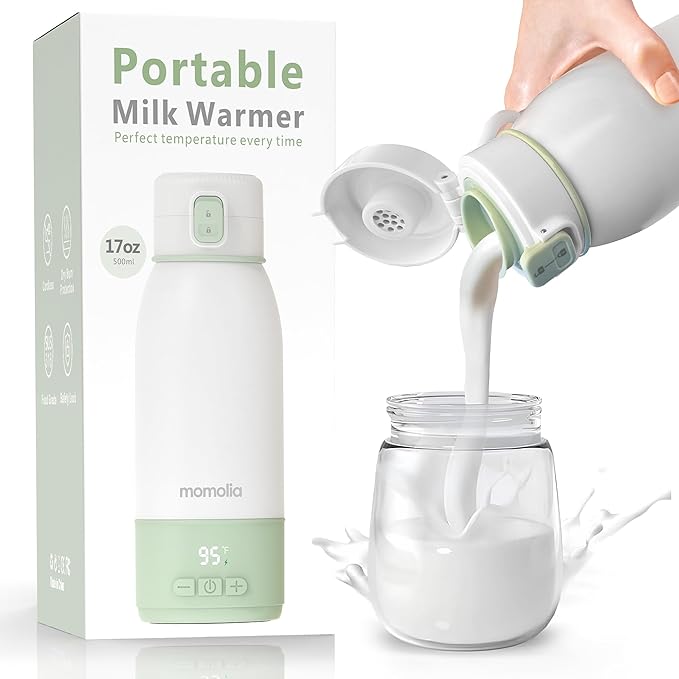 Portable Milk Warmer for Travel, Pasteurization Mode, 17 oz Capacity, 3 Min by Momolia