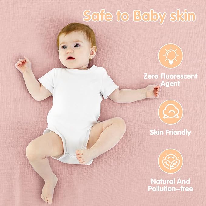 Muslin Swaddle Blankets for Newborns, 2 Pack Large 40 x 40 Inches, 100% Cotton - Image 5