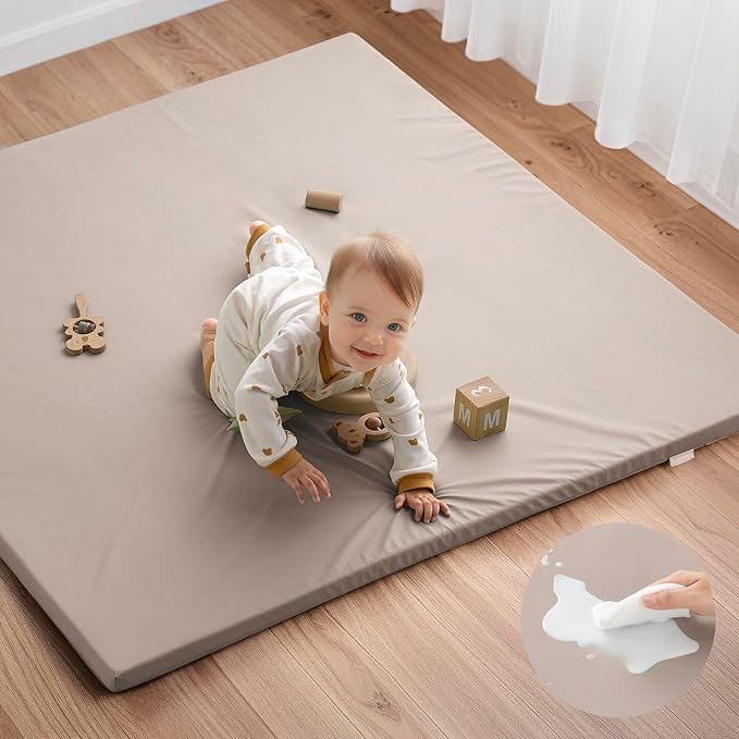 Blissful Diary Vegan Leather Baby Play Mat, 50x50 Thicken Foam Cushioned & by ForEveryBabysBetterLife