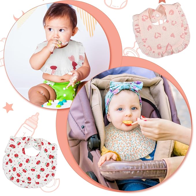 Seematn 10 Pcs Baby Muslin Bibs Drool Bibs Bandana Ruffle Soft Cotton - Image 5
