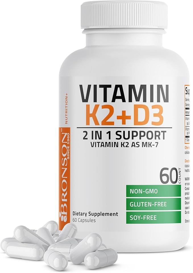 Bronson Vitamin K2 D3 Supplement Non-GMO Formula Vitamin D3 5000IU & 90 mcg K2 by Bronson