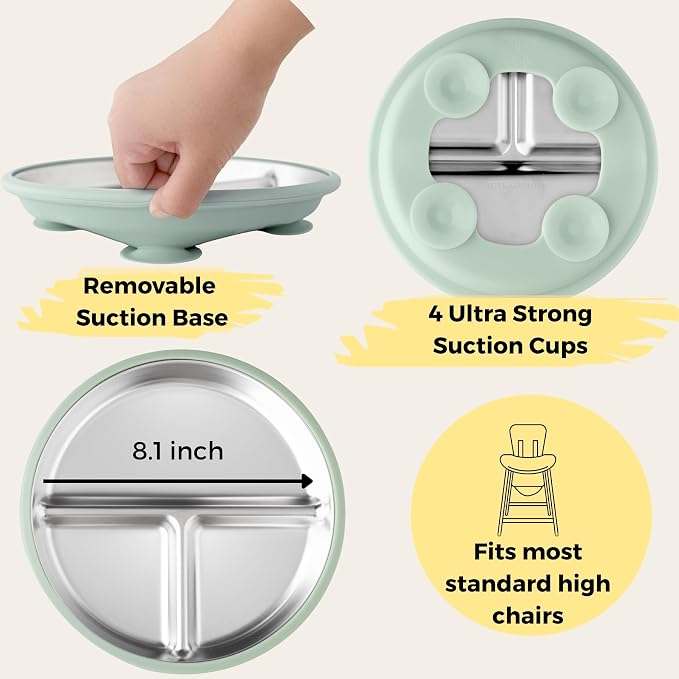 Stainless Steel Toddler Feeding Set 4 Pieces – Suction Plate, Silicone Bib - Image 3