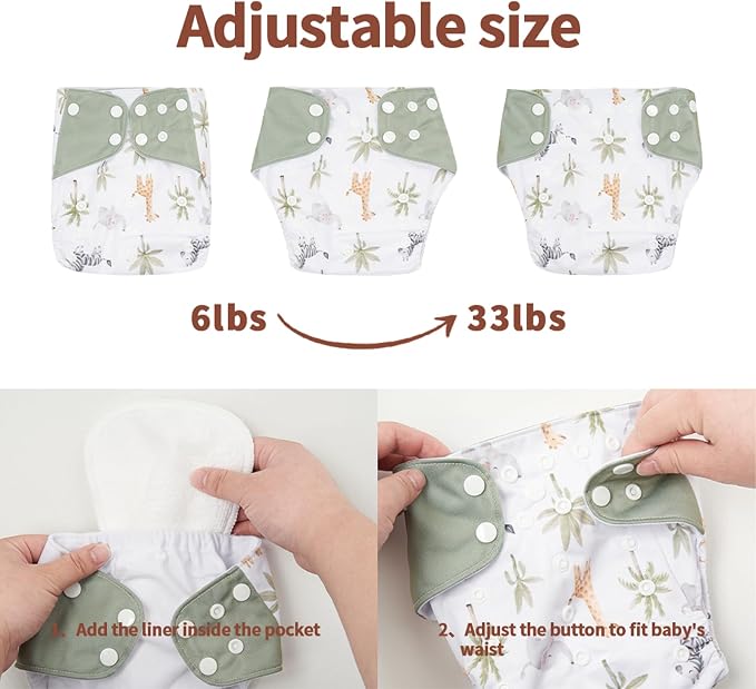 HappyFlute 9 Sets Newborn Baby Cloth Pocket Diapers Adjustable Reusable - Image 3