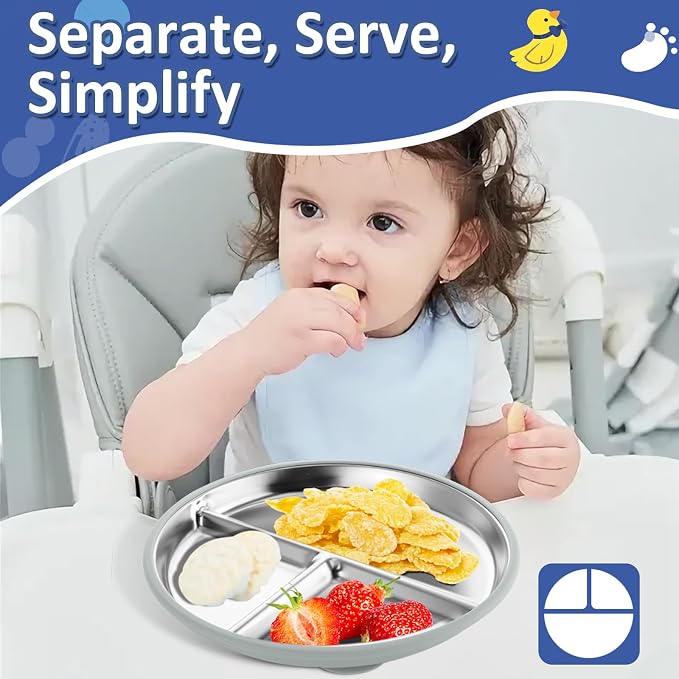 Stainless Steel Suction Plates for Toddlers, Non Toxic Non Slip Portion Control - Image 6