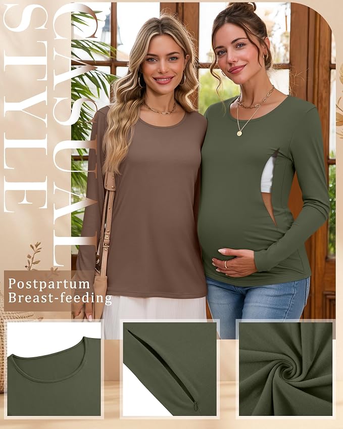 4 Pack Women's Cotton Nursing Tops, Breastfeeding Maternity - Image 3