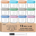 DRKIO 12 Pack Glass Baby Food Storage Containers - 4 Oz Baby Food Jars by DRKIO