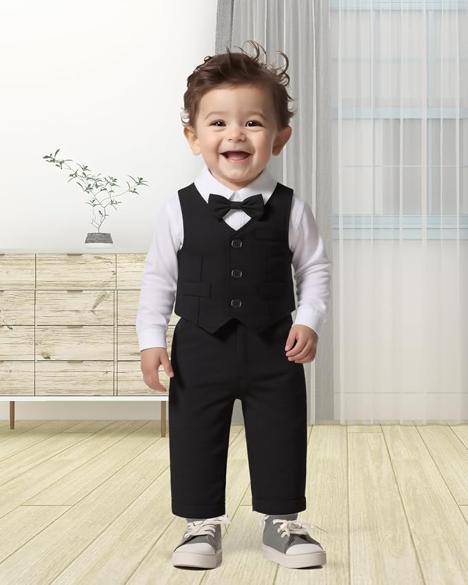Baby Boy Clothes Suits Infant Gentleman Wedding Outfit Formal Dress Shirt Vest - Image 4
