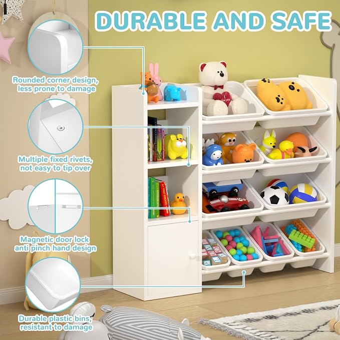 Toy Storage Organizer with 3 Shelves 1Lockers and 10 Bins, Toy Organizers - Image 6