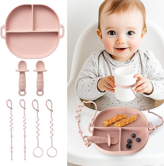 Baby Plates with Suction Silicone Baby Spoons Divided Baby Plates Silicone Baby by YIVEKO