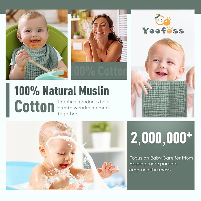 Yoofoss Muslin Burp Cloths for Baby 10 Pack 100% Organic Cotton Baby Washcloths - Image 6