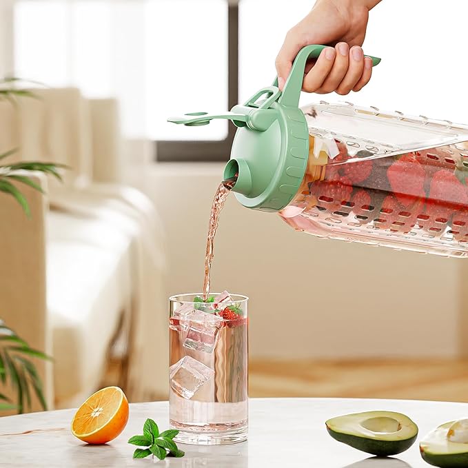 Fruit Infuser Water Pitcher, Glass Mason Jar Pitcher, 64oz Wide Mouth Jug - Image 6