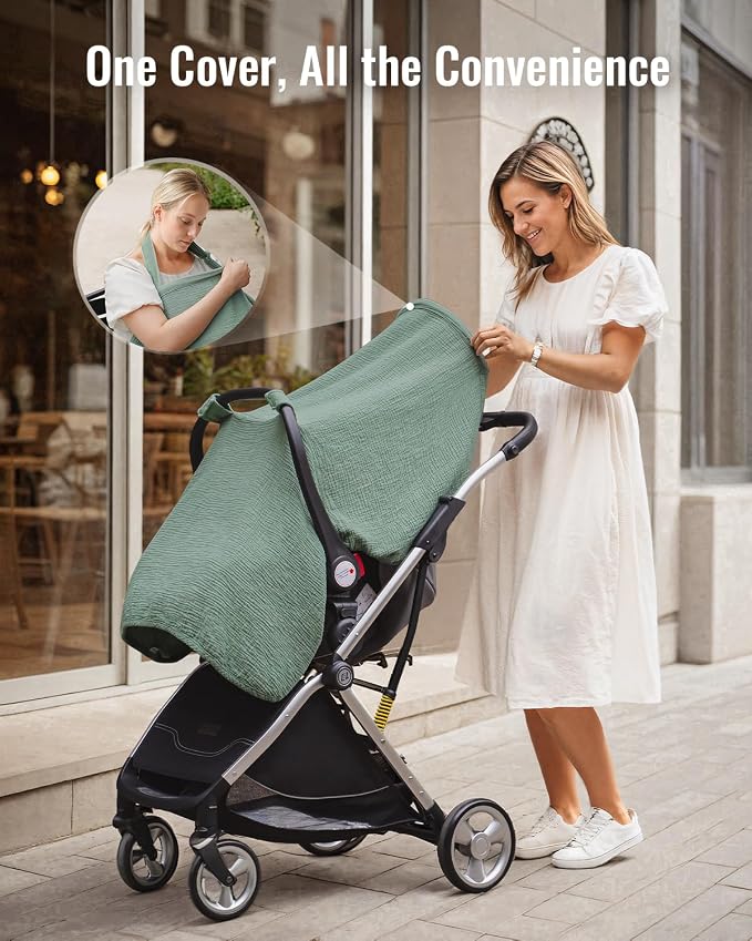 Blissful Diary 2-in-1 Muslin Baby Car Seat Cover, Breathable Infant Car Seat - Image 6