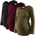 Bhome Women's Maternity Shirts 3 Packs Long Sleeve Pregnancy Tops Basic Side by Bhome