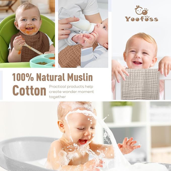 Yoofoss Muslin Burp Cloths for Baby 10 Pack 100% Organic Cotton Baby Washcloths - Image 6