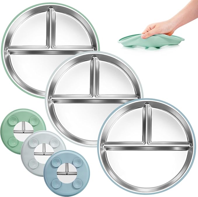 Bella's Friends Stainless Steel Toddler Plates Silicone Suction, 3 Packs by Unknown