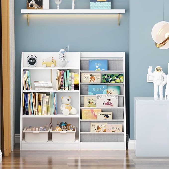 White Kids Bookshelf Wood Toy Storage Organizer Cabinet Children Bookcase - Image 2