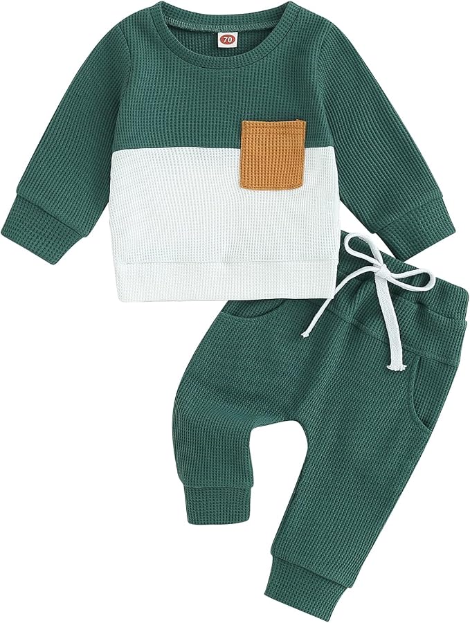 Toddler Baby Boy Fall Clothes Waffle Outfit Long Sleeve Color Blocking by Fufuriprefer