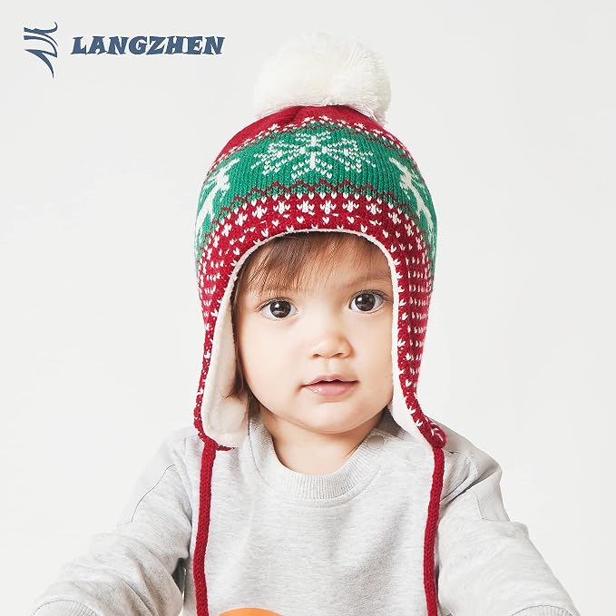 LANGZHEN Toddler Kids Infant Winter Hat, Earflap Knit Warm Cap Fleece Lined - Image 2